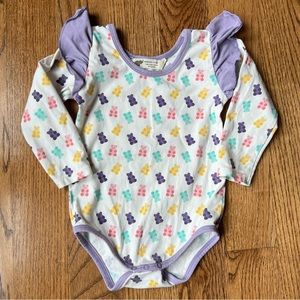 🆕 Monica + Andy long sleeve ruffle bodysuit gummy bear print 18-24 months